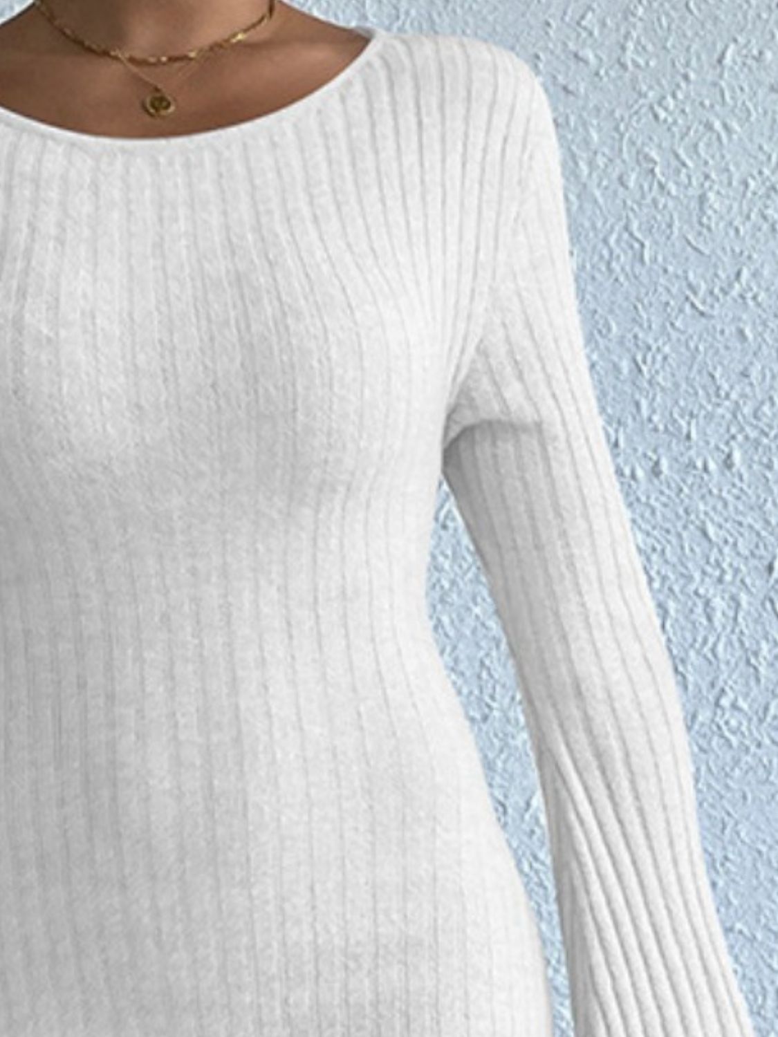 Backless Round Neck Long Sleeve Sweater Dress - Flip Flop Dynasty