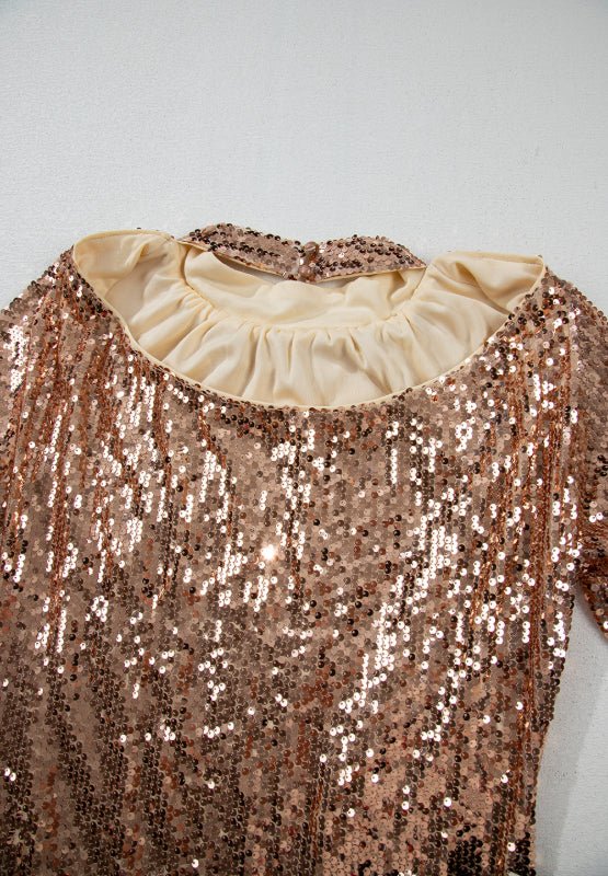 Backless Sequin Mock Neck Long Sleeve Mini Dress - Flip Flop Dynasty