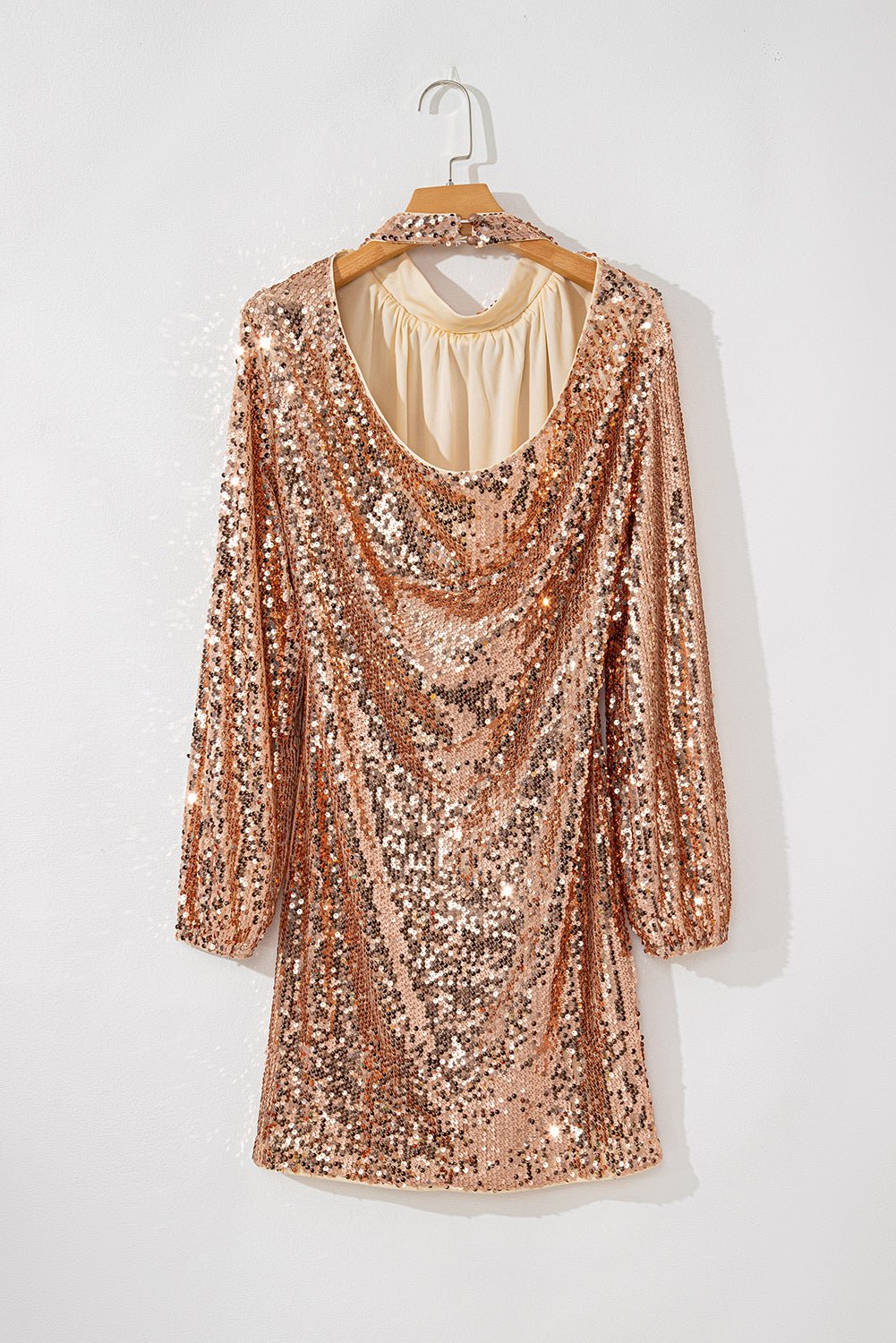 Backless Sequin Mock Neck Long Sleeve Mini Dress - Flip Flop Dynasty