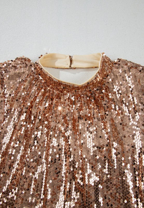 Backless Sequin Mock Neck Long Sleeve Mini Dress - Flip Flop Dynasty