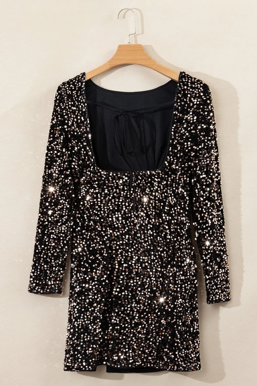 Backless Sequin Round Neck Long Sleeve Dress - Flip Flop Dynasty