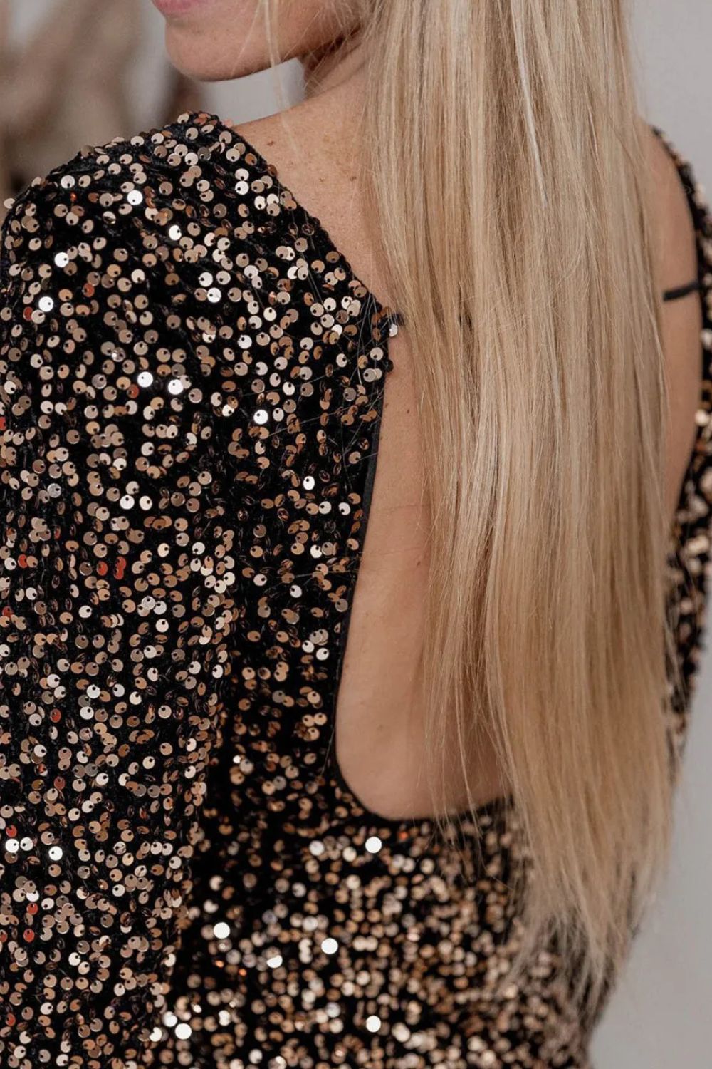 Backless Sequin Round Neck Long Sleeve Dress - Flip Flop Dynasty