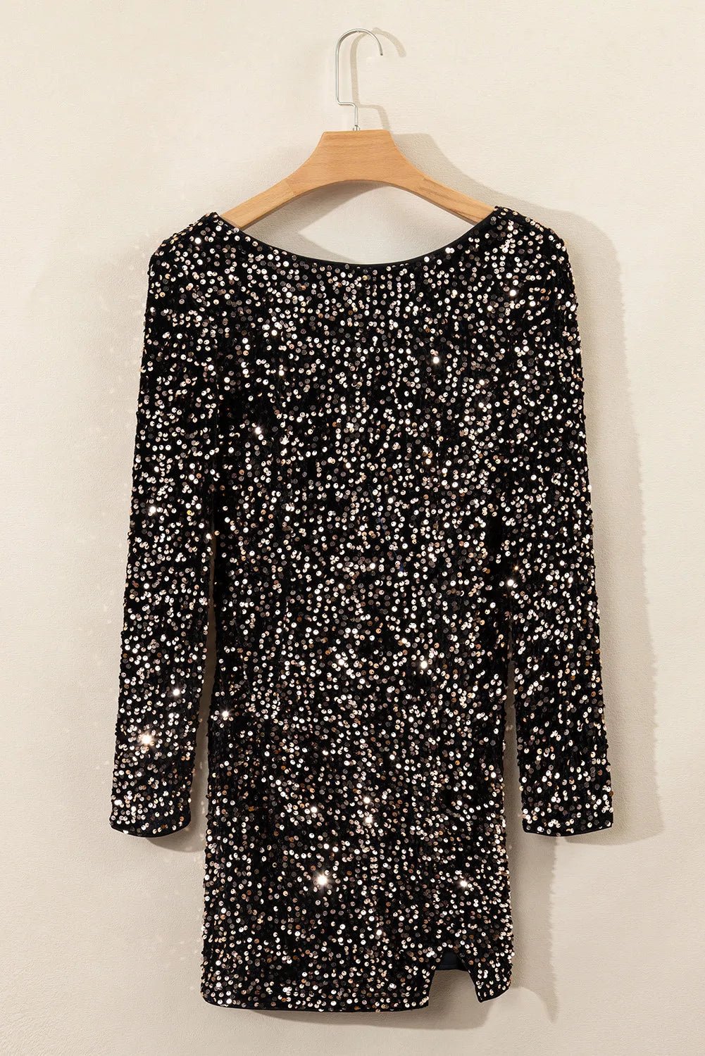 Backless Sequin Round Neck Long Sleeve Dress - Flip Flop Dynasty