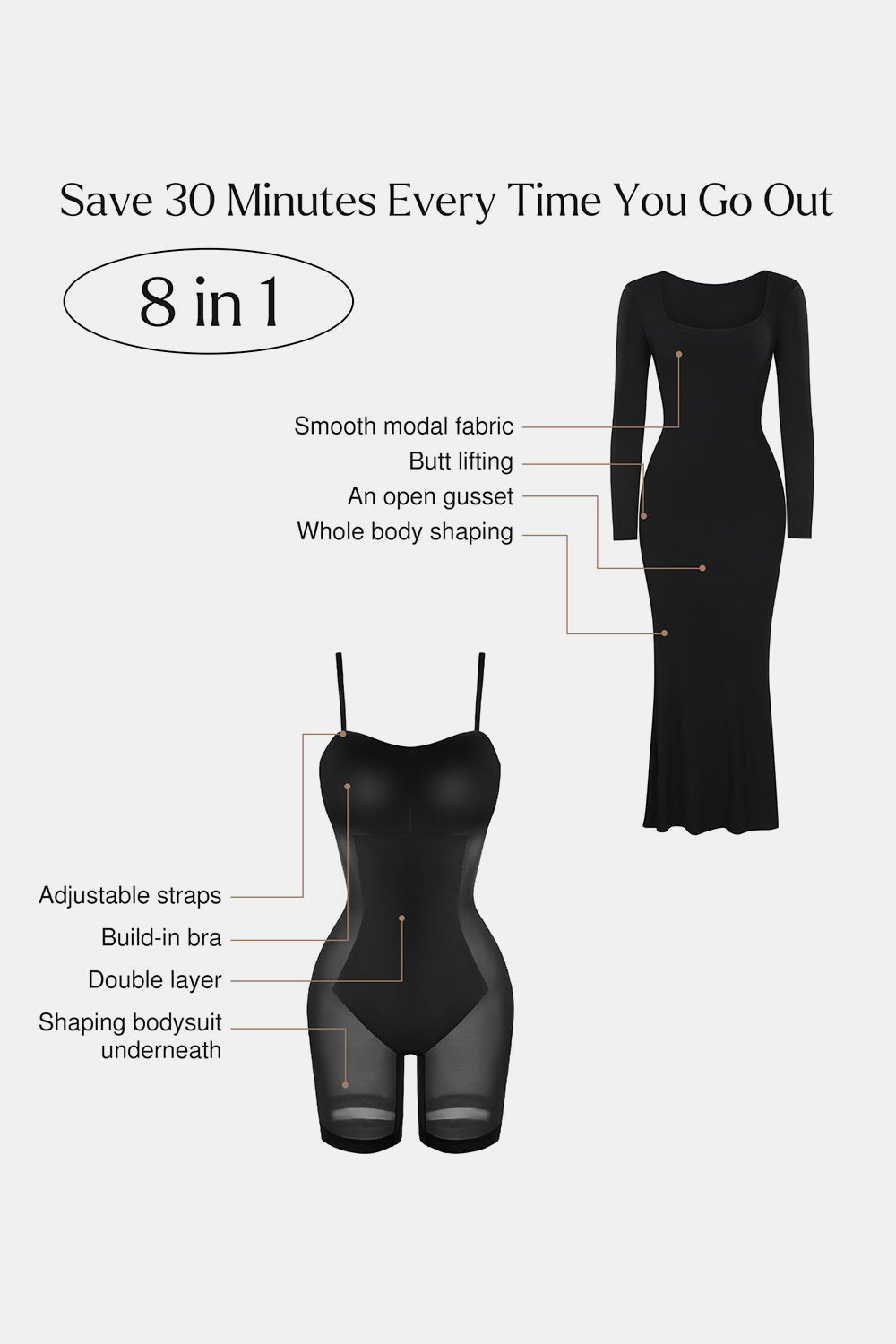 Basic Bae Built - In Shapewear Square Neck Long Sleeve Maxi Dress - Flip Flop Dynasty