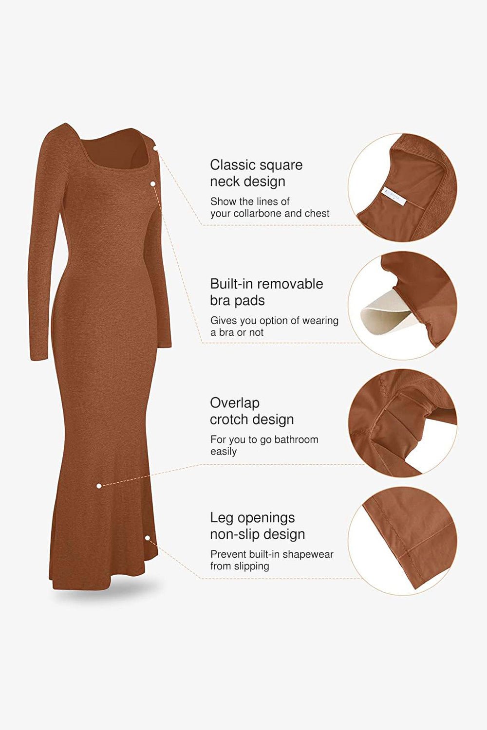 Basic Bae Built - In Shapewear Square Neck Long Sleeve Maxi Dress - Flip Flop Dynasty