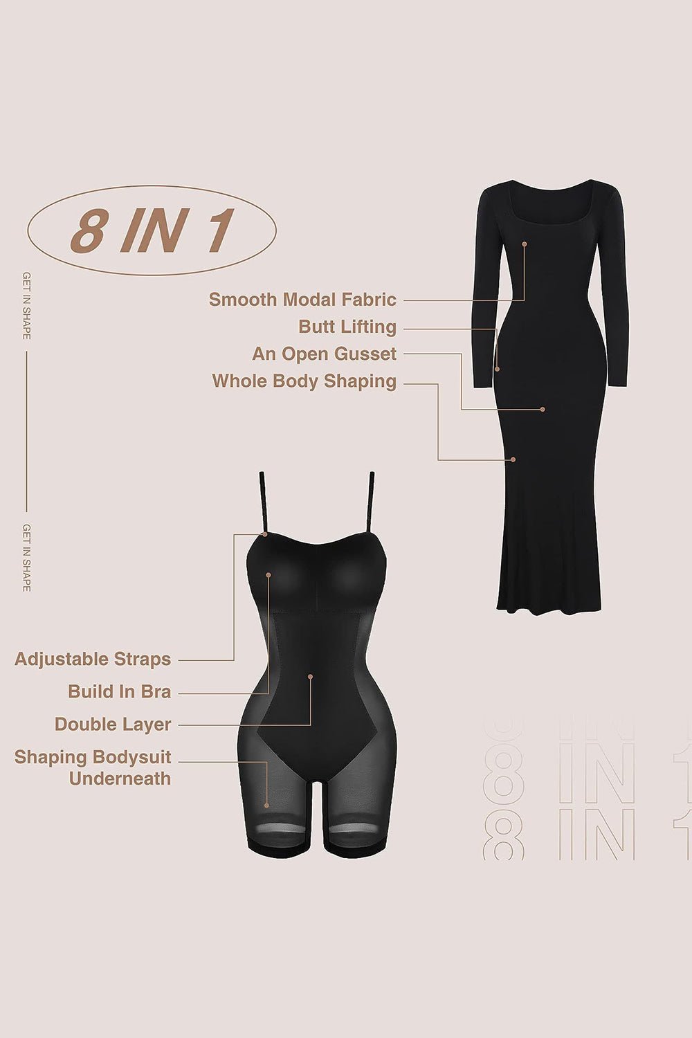 Basic Bae Built - In Shapewear Square Neck Long Sleeve Maxi Dress - Flip Flop Dynasty