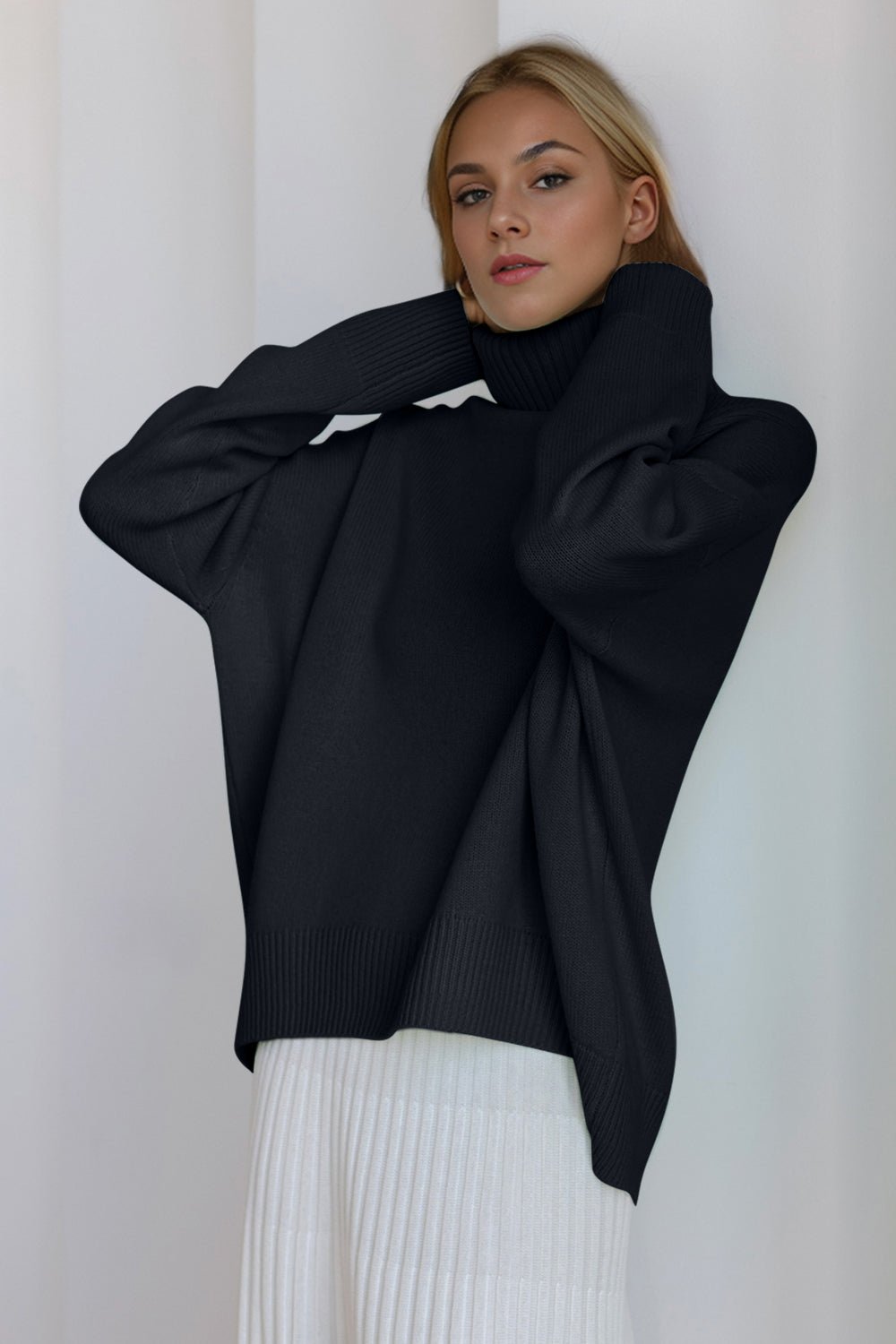 Basic Bae Turtleneck Dropped Shoulder Long Sleeve Sweater - Flip Flop Dynasty