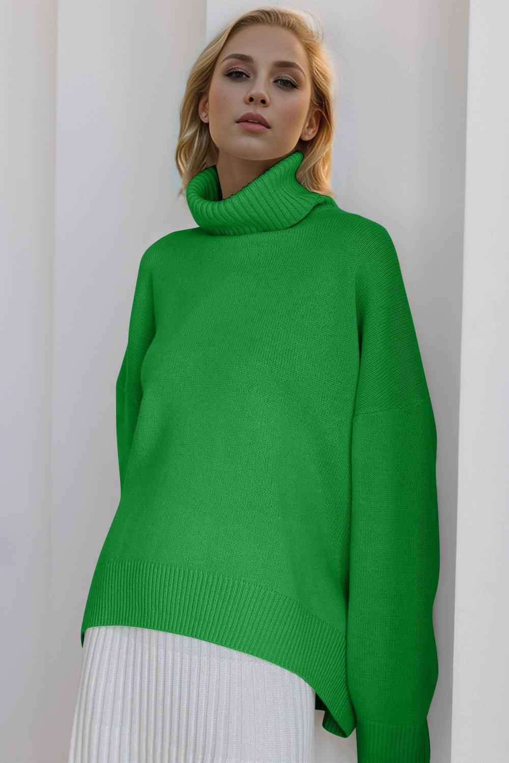 Basic Bae Turtleneck Dropped Shoulder Long Sleeve Sweater - Flip Flop Dynasty