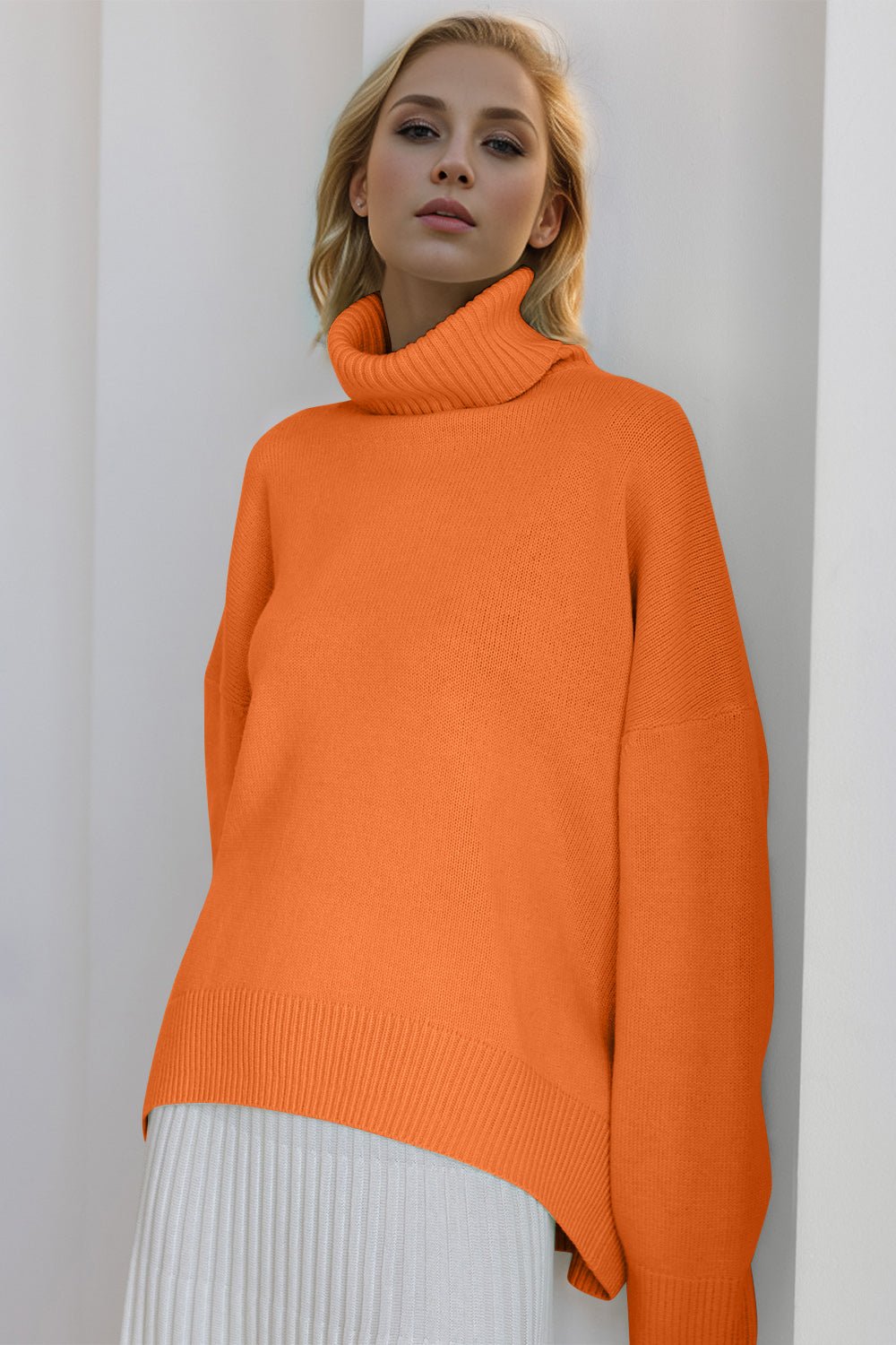 Basic Bae Turtleneck Dropped Shoulder Long Sleeve Sweater - Flip Flop Dynasty