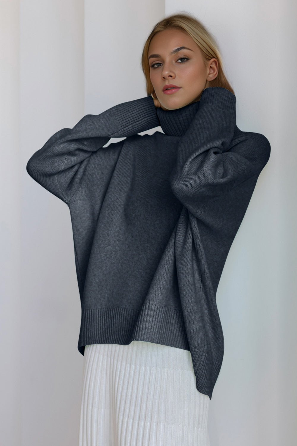 Basic Bae Turtleneck Dropped Shoulder Long Sleeve Sweater - Flip Flop Dynasty