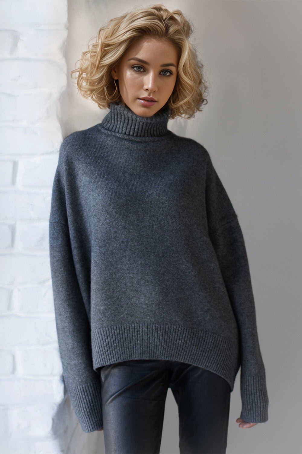 Basic Bae Turtleneck Dropped Shoulder Long Sleeve Sweater - Flip Flop Dynasty