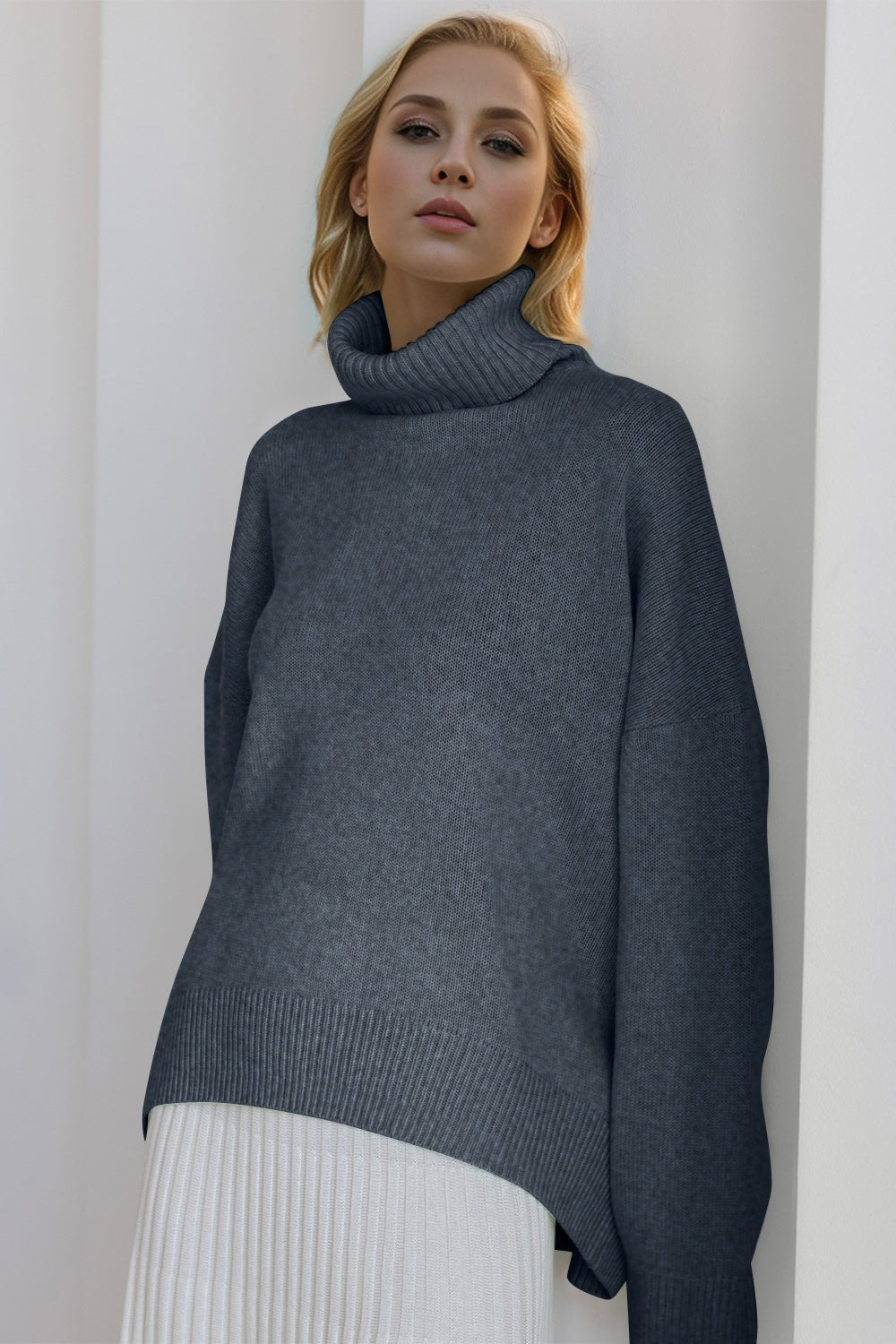 Basic Bae Turtleneck Dropped Shoulder Long Sleeve Sweater - Flip Flop Dynasty