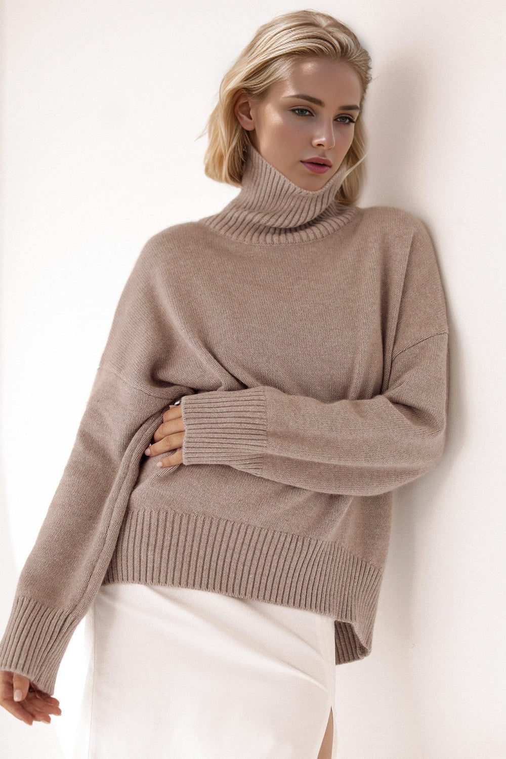 Basic Bae Turtleneck Dropped Shoulder Long Sleeve Sweater - Flip Flop Dynasty