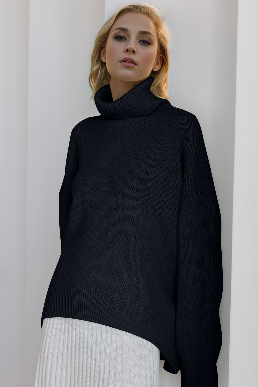 Basic Bae Turtleneck Dropped Shoulder Long Sleeve Sweater - Flip Flop Dynasty