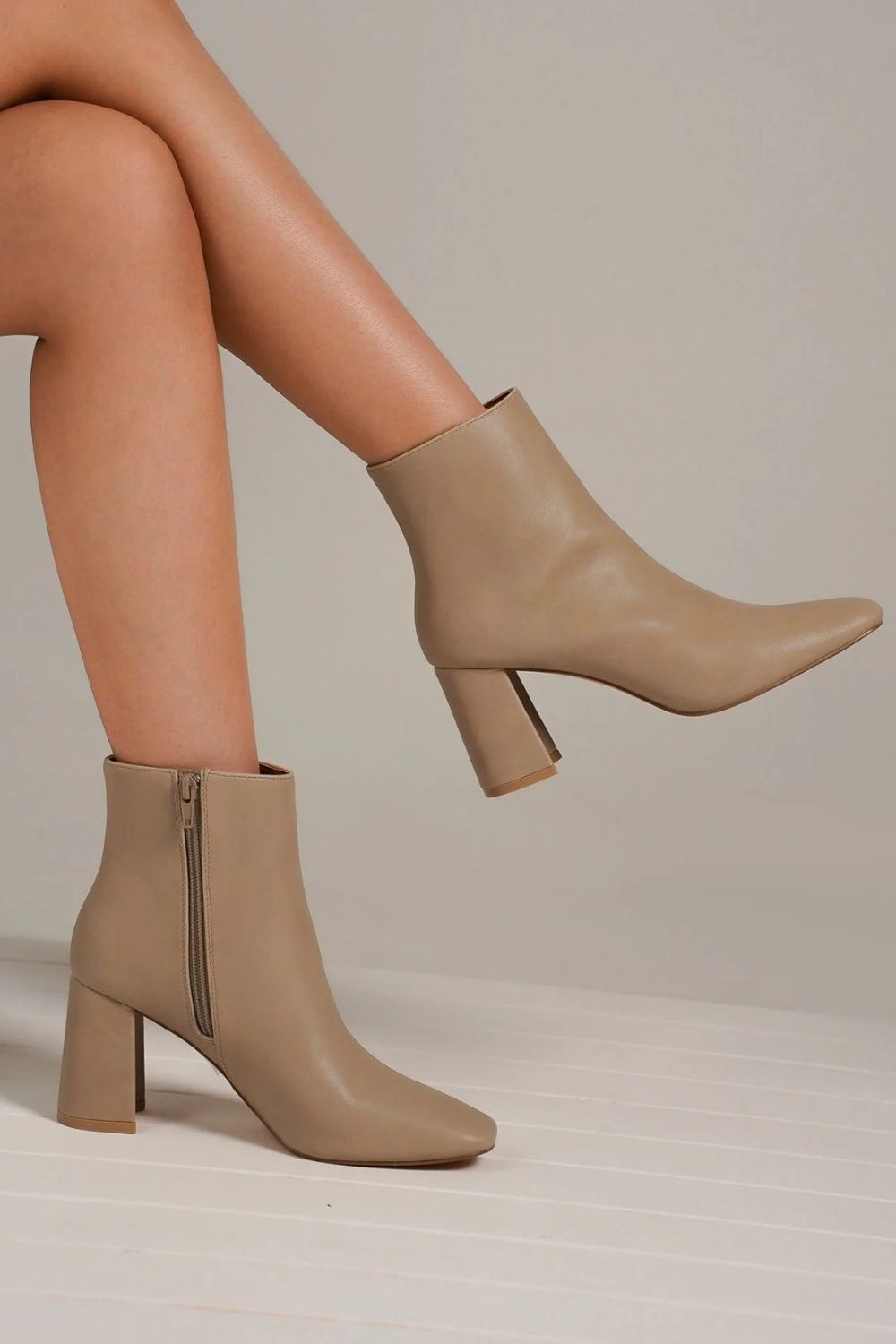 Beast Fashion PU Leather Block Heel Boots with Side Zippers - Flip Flop Dynasty