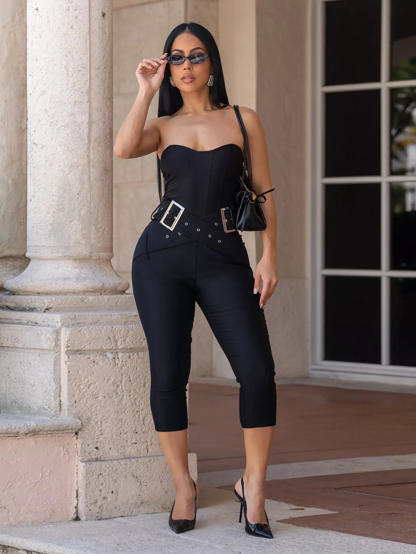 Belted Tube Skinny Jumpsuit - Flip Flop Dynasty