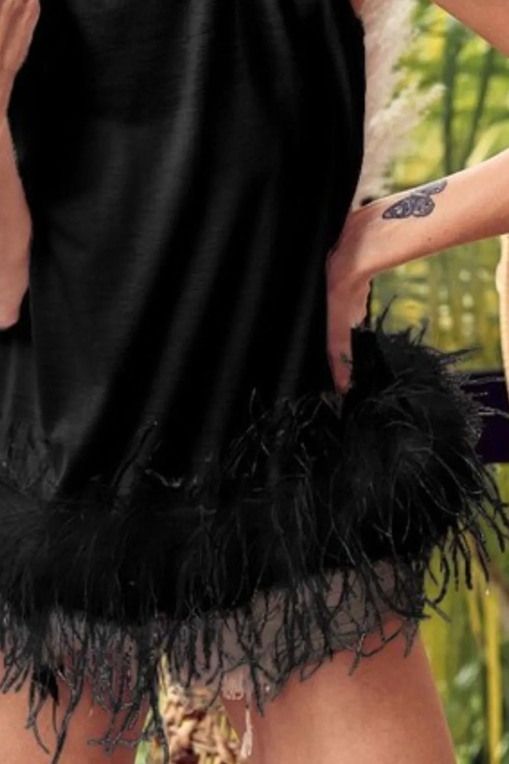 BiBi French Terry Faux Feather Bottom Back Tied Top - Flip Flop Dynasty