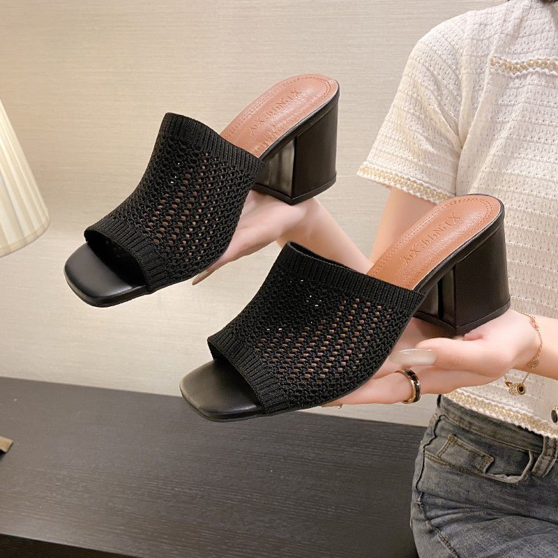Block Heel Knit Sandals - Flip Flop Dynasty