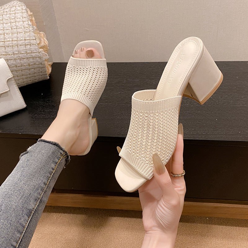 Block Heel Knit Sandals - Flip Flop Dynasty