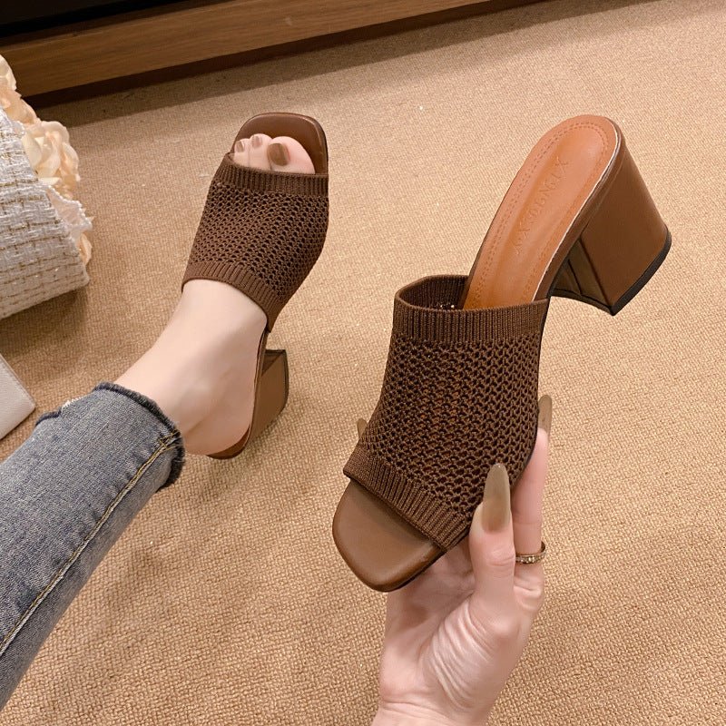 Block Heel Knit Sandals - Flip Flop Dynasty