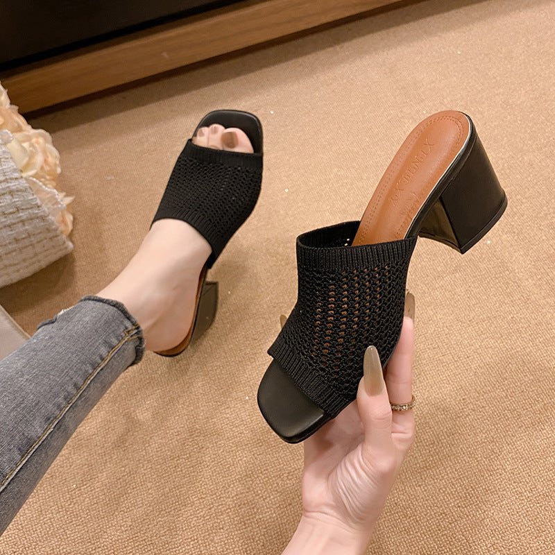 Block Heel Knit Sandals - Flip Flop Dynasty