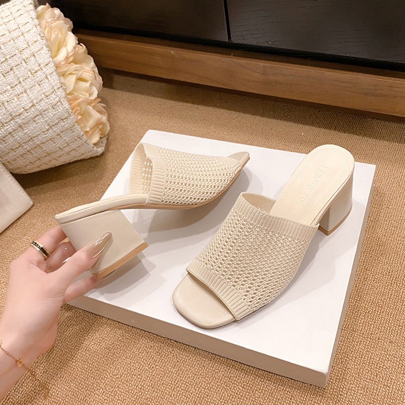 Block Heel Knit Sandals - Flip Flop Dynasty