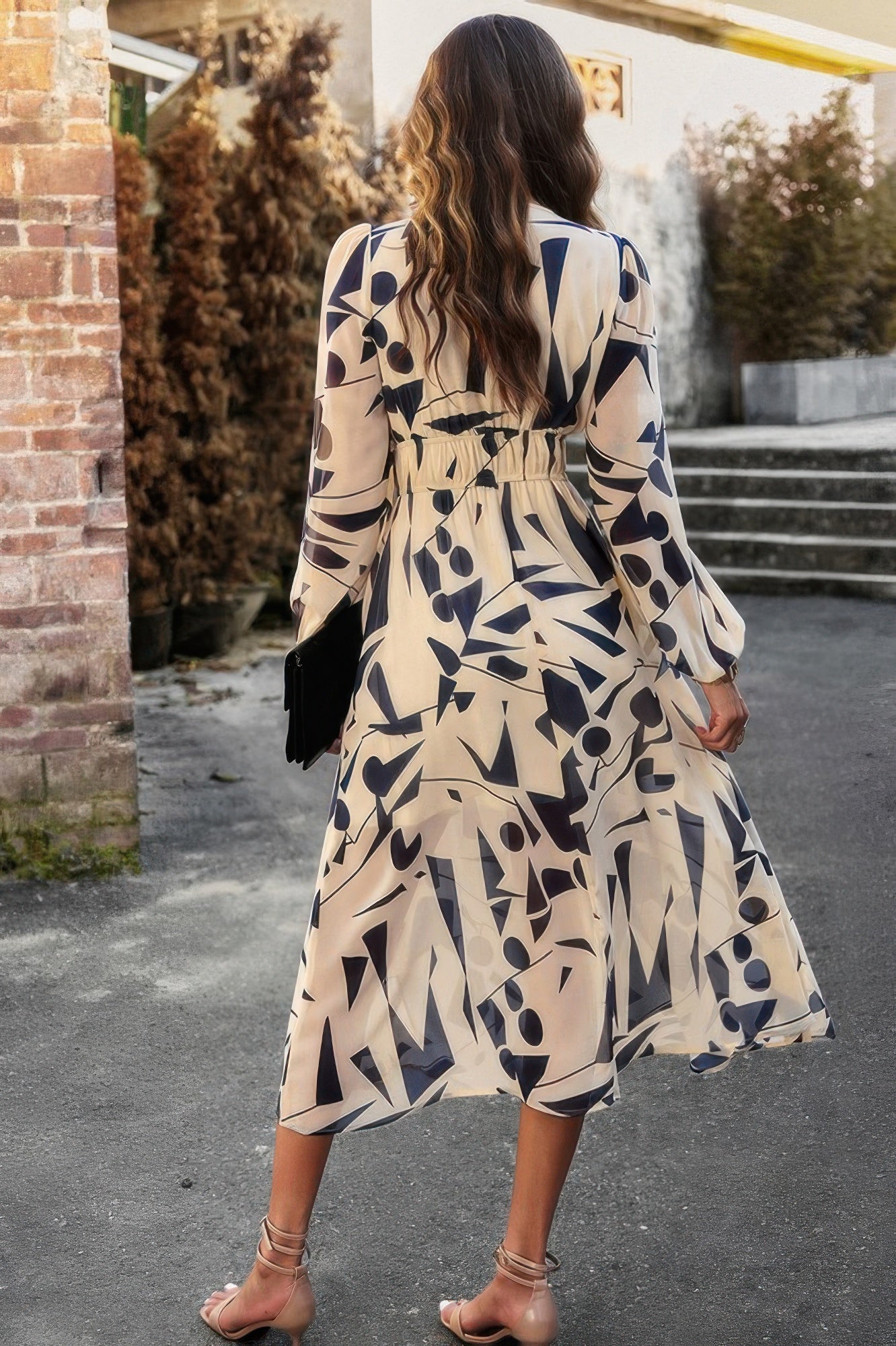 Boho V Neck A Line High Waist Long Sleeve Dress - Flip Flop Dynasty
