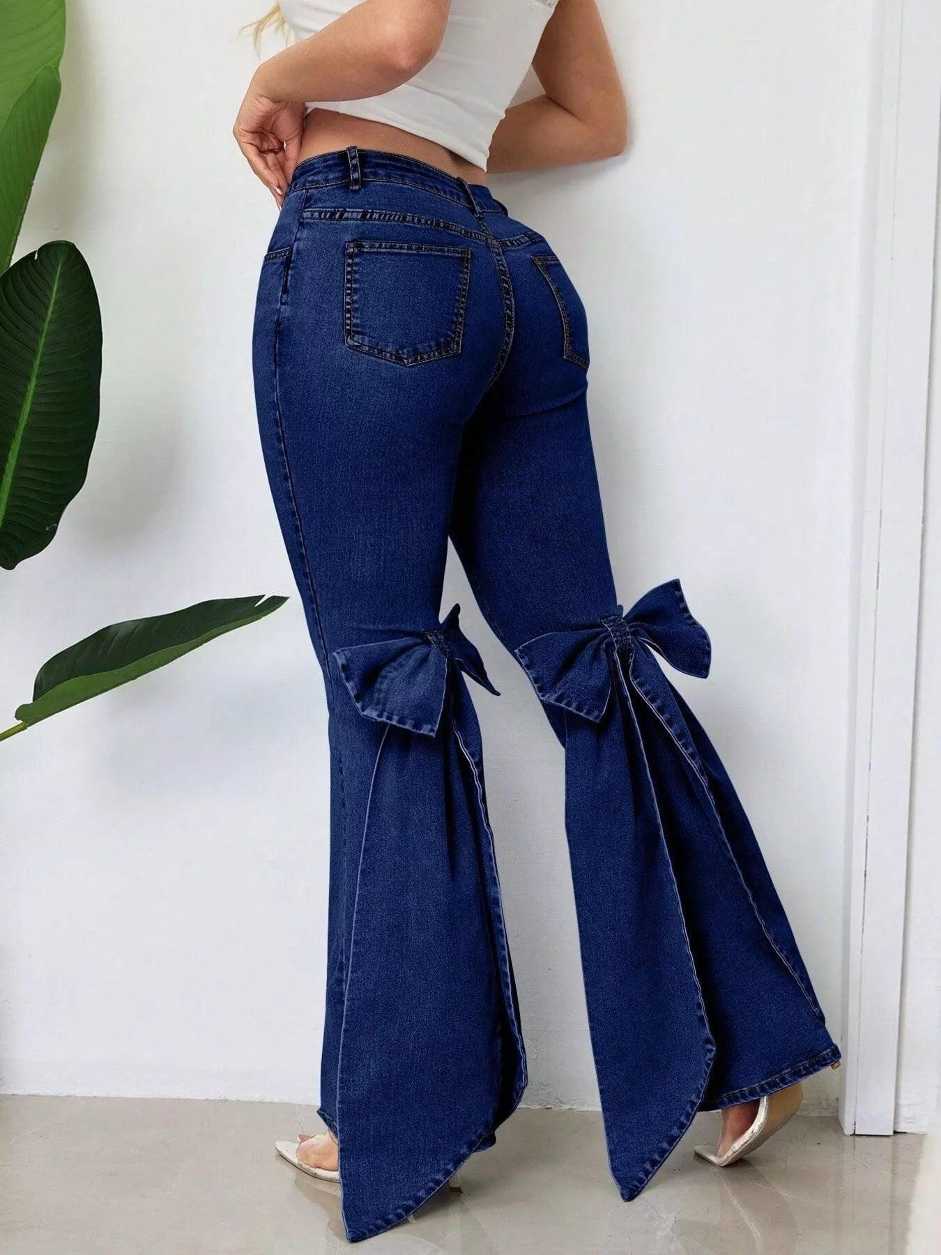 Bow - Accented Flare Leg Jeans - Flip Flop Dynasty