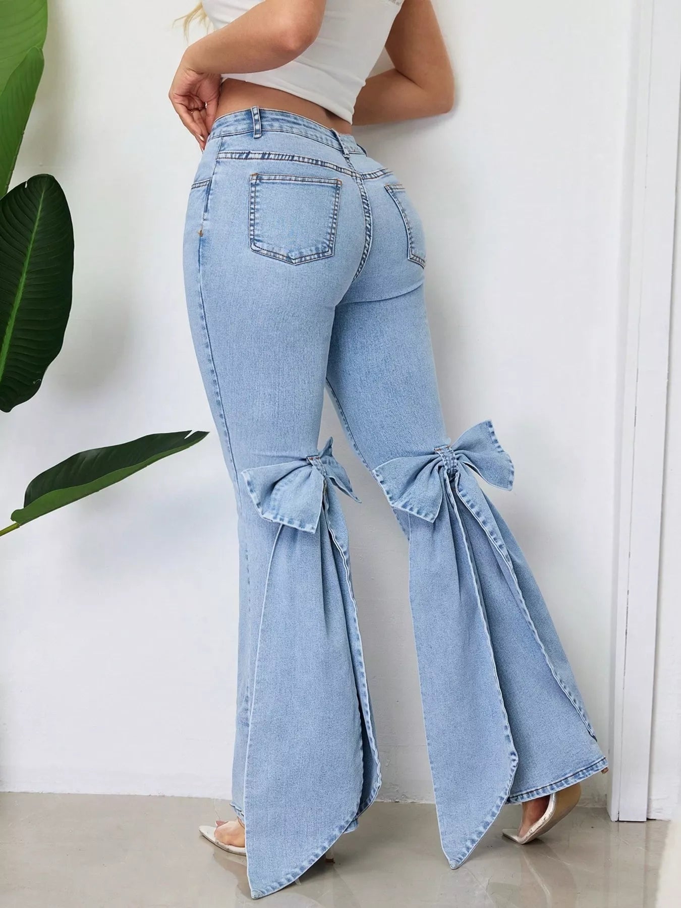 Bow - Accented Flare Leg Jeans - Flip Flop Dynasty