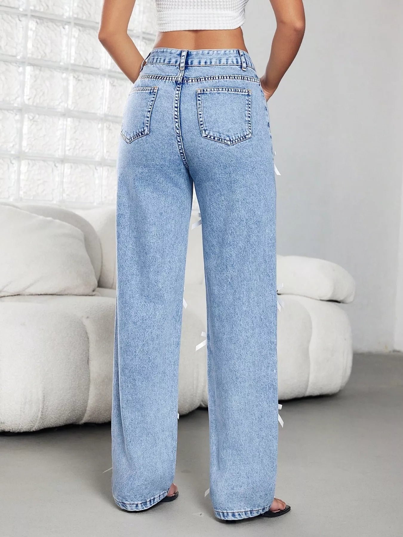 Bow Decor High Waist Wide Leg Jeans - Flip Flop Dynasty