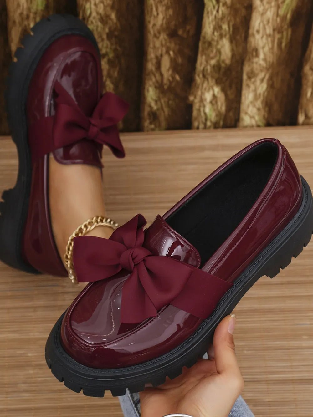 Bow PU Leather Round Toe Loafers - Flip Flop Dynasty