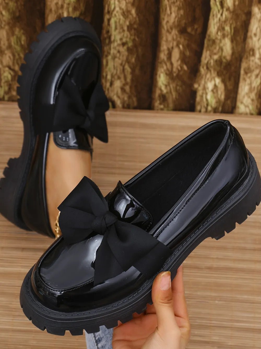 Bow PU Leather Round Toe Loafers - Flip Flop Dynasty