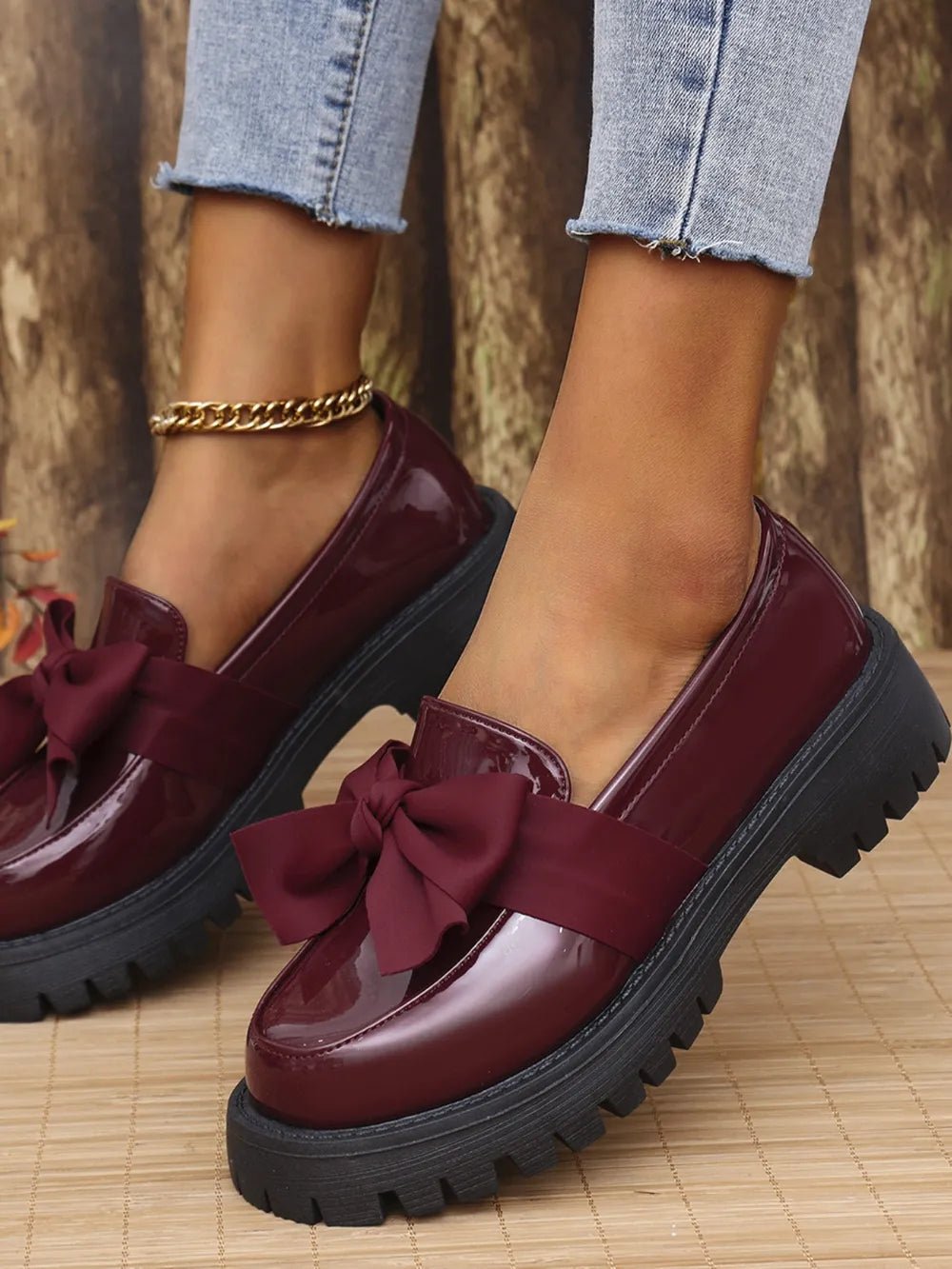 Bow PU Leather Round Toe Loafers - Flip Flop Dynasty