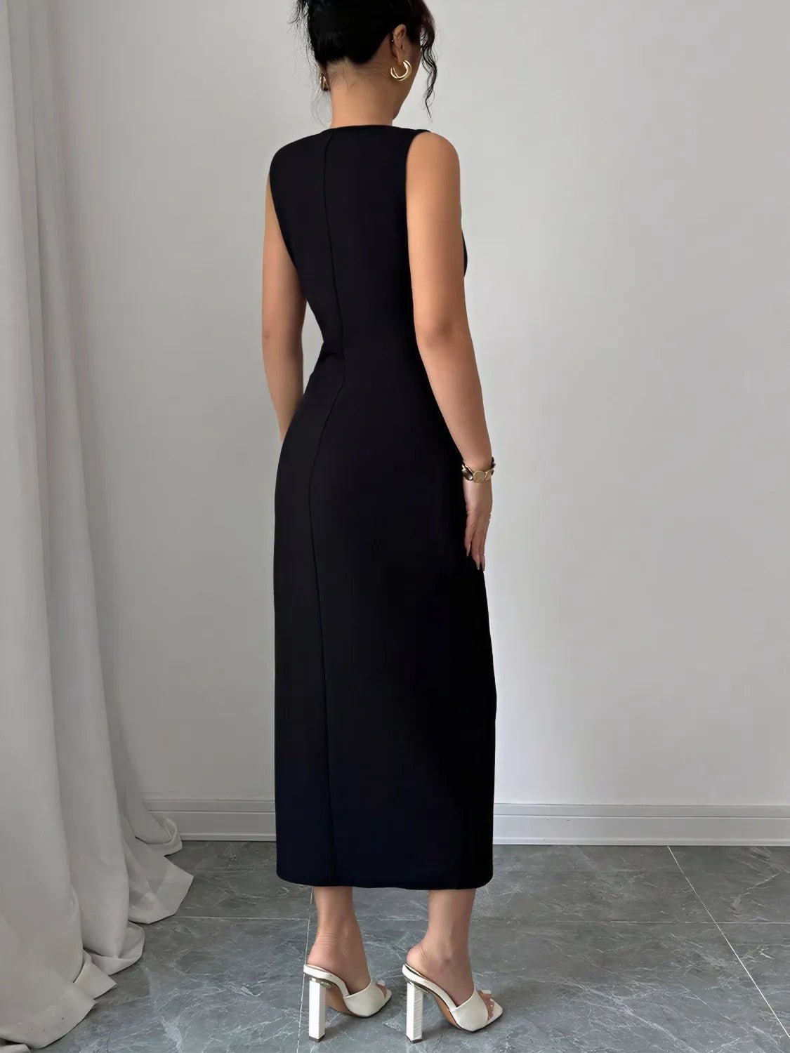 Bow Slit Round Neck Sleeveless Dress - Flip Flop Dynasty