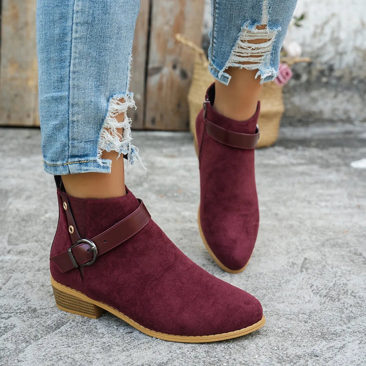 Buckle Block Heels Boots - Flip Flop Dynasty