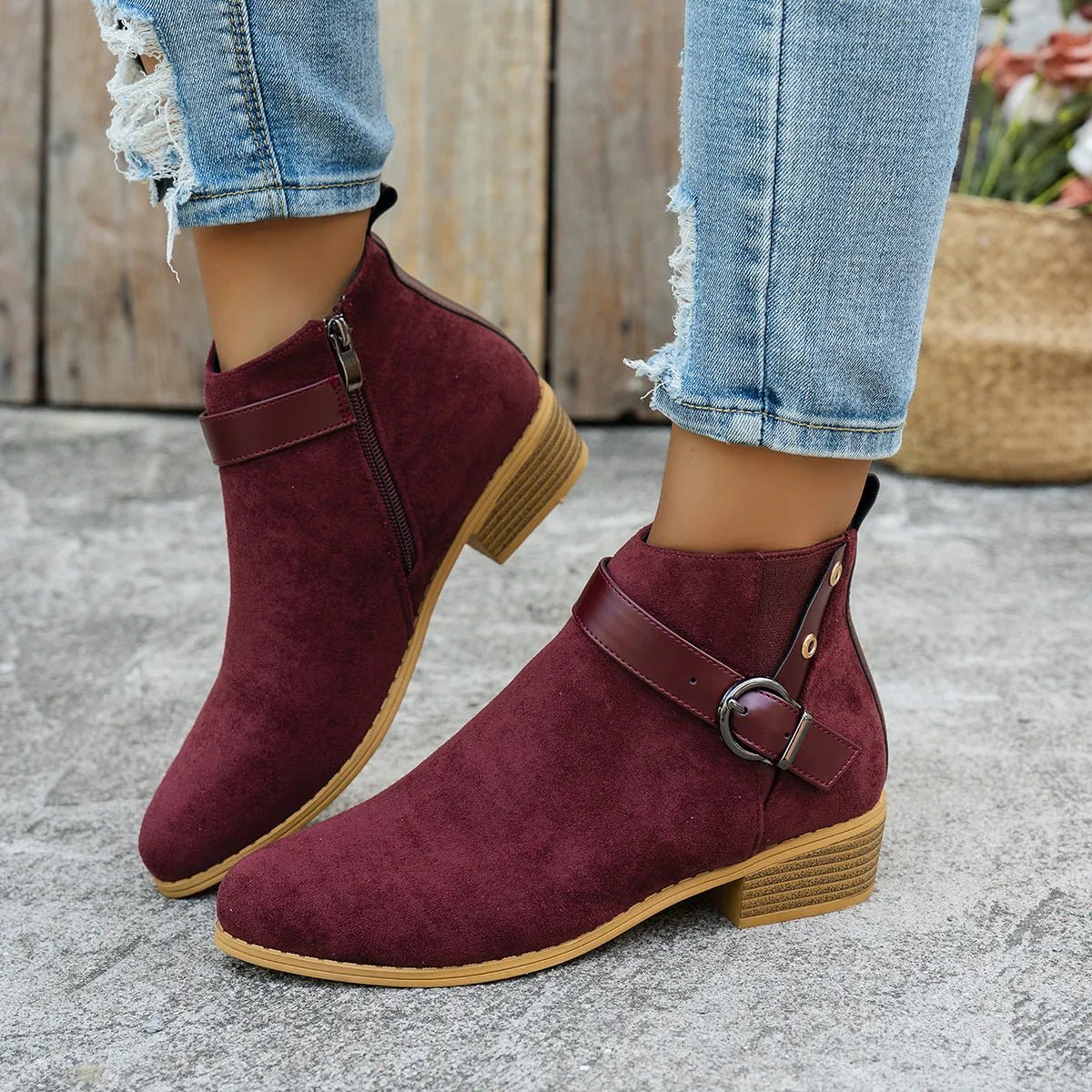 Buckle Block Heels Boots - Flip Flop Dynasty