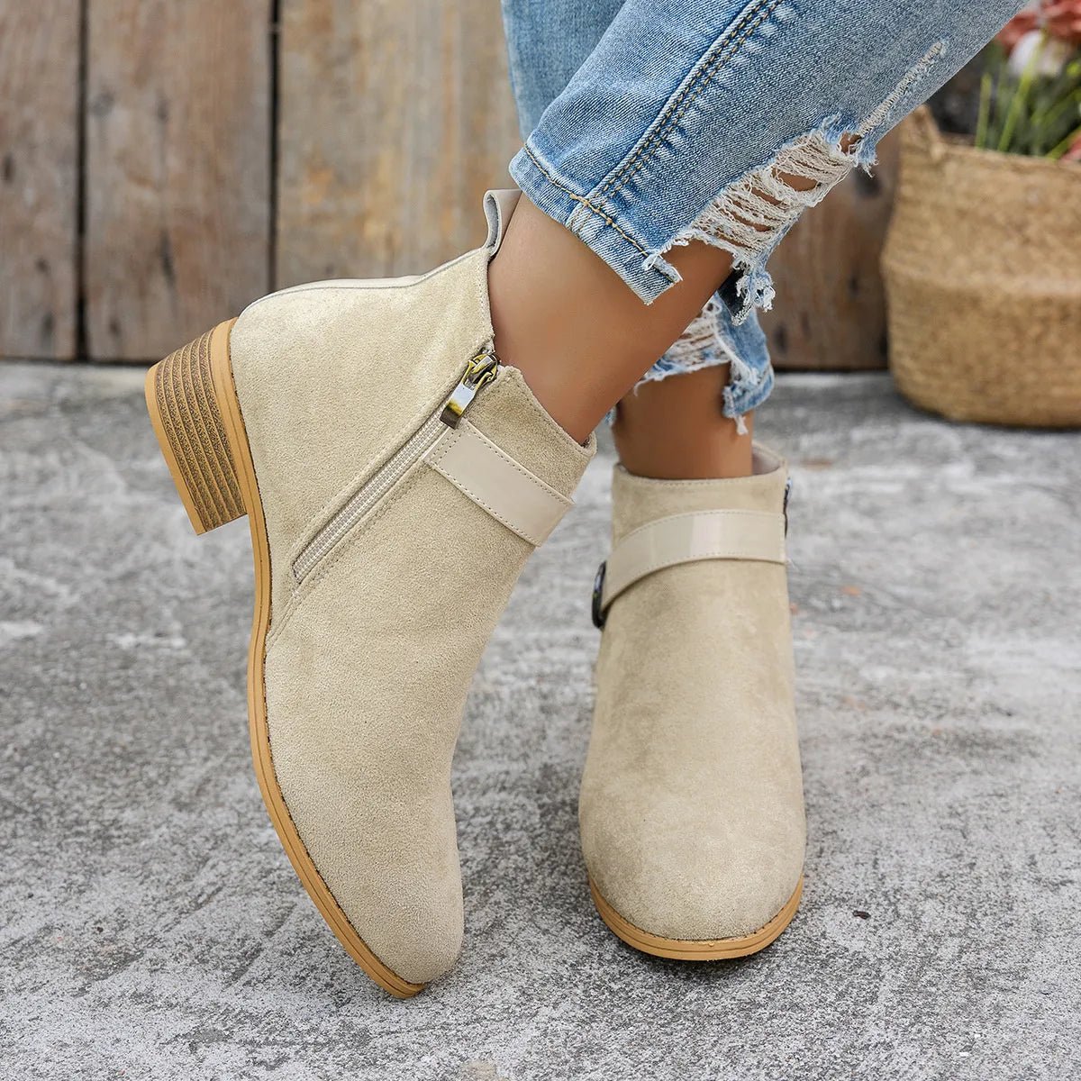 Buckle Block Heels Boots - Flip Flop Dynasty