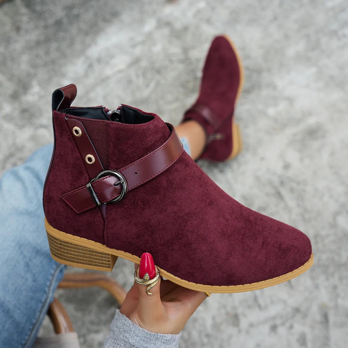 Buckle Block Heels Boots - Flip Flop Dynasty