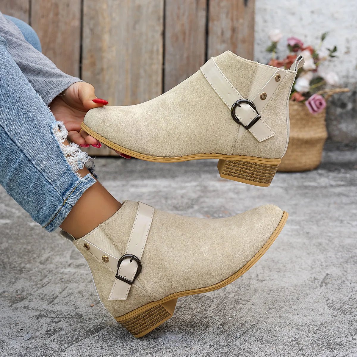 Buckle Block Heels Boots - Flip Flop Dynasty