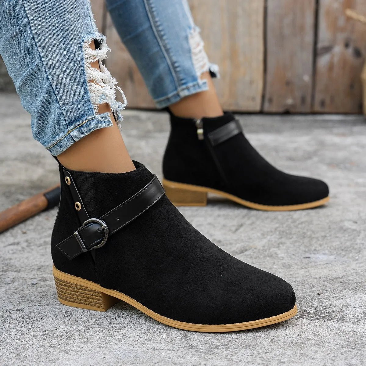 Buckle Block Heels Boots - Flip Flop Dynasty