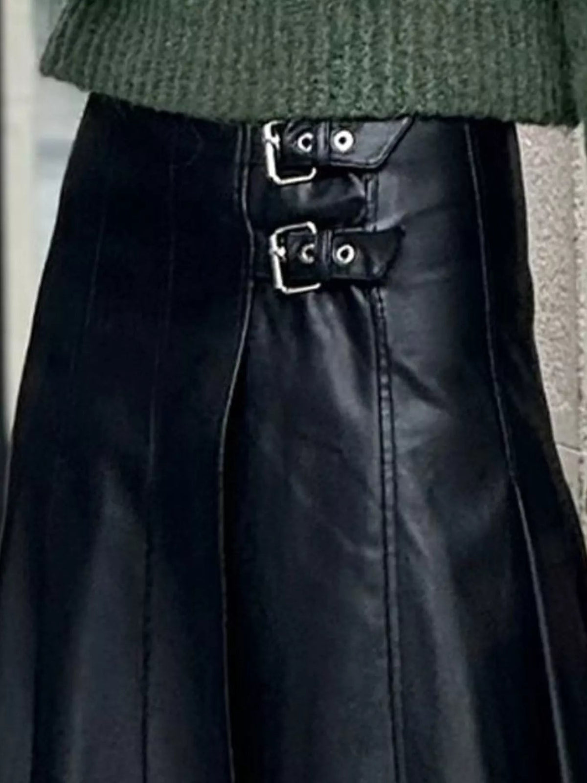 Buckle Detail Faux Leather Midi Skirt - Flip Flop Dynasty