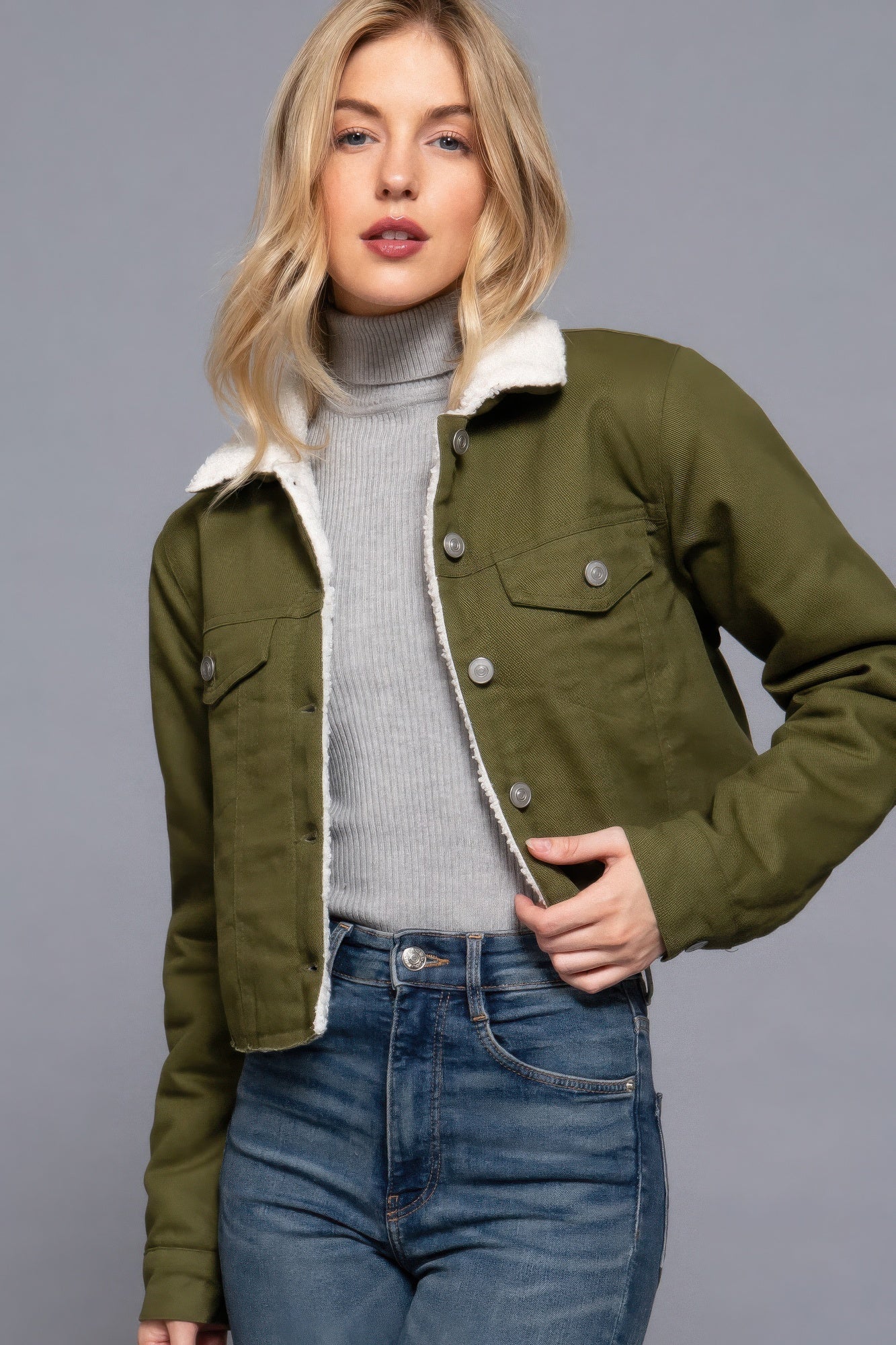 Button Closure Sherpa - lined Twill Jacket - Flip Flop Dynasty