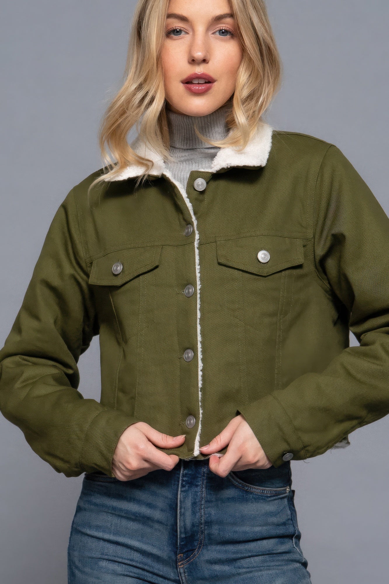Button Closure Sherpa - lined Twill Jacket - Flip Flop Dynasty