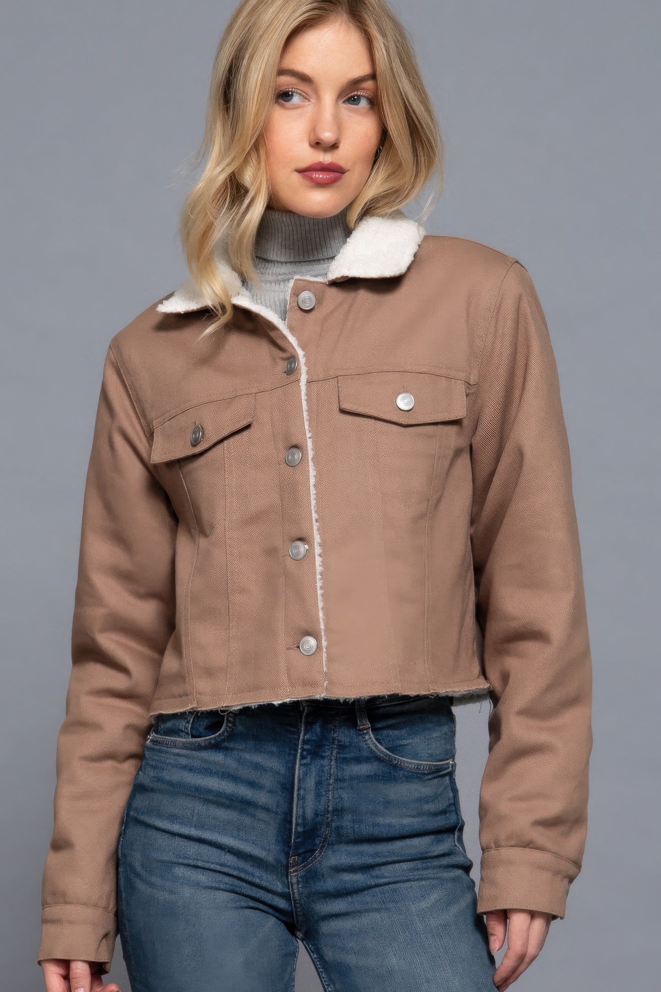 Button Closure Sherpa - lined Twill Jacket - Flip Flop Dynasty