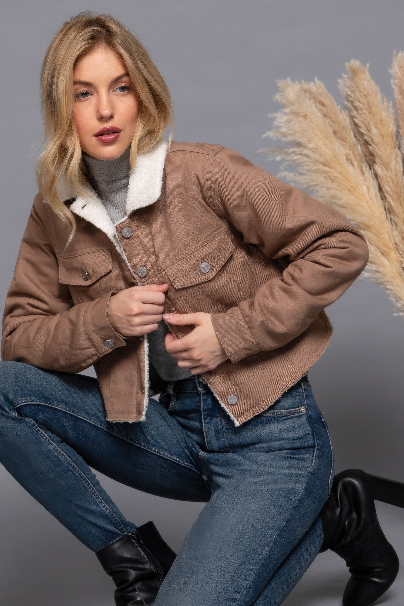 Button Closure Sherpa - lined Twill Jacket - Flip Flop Dynasty