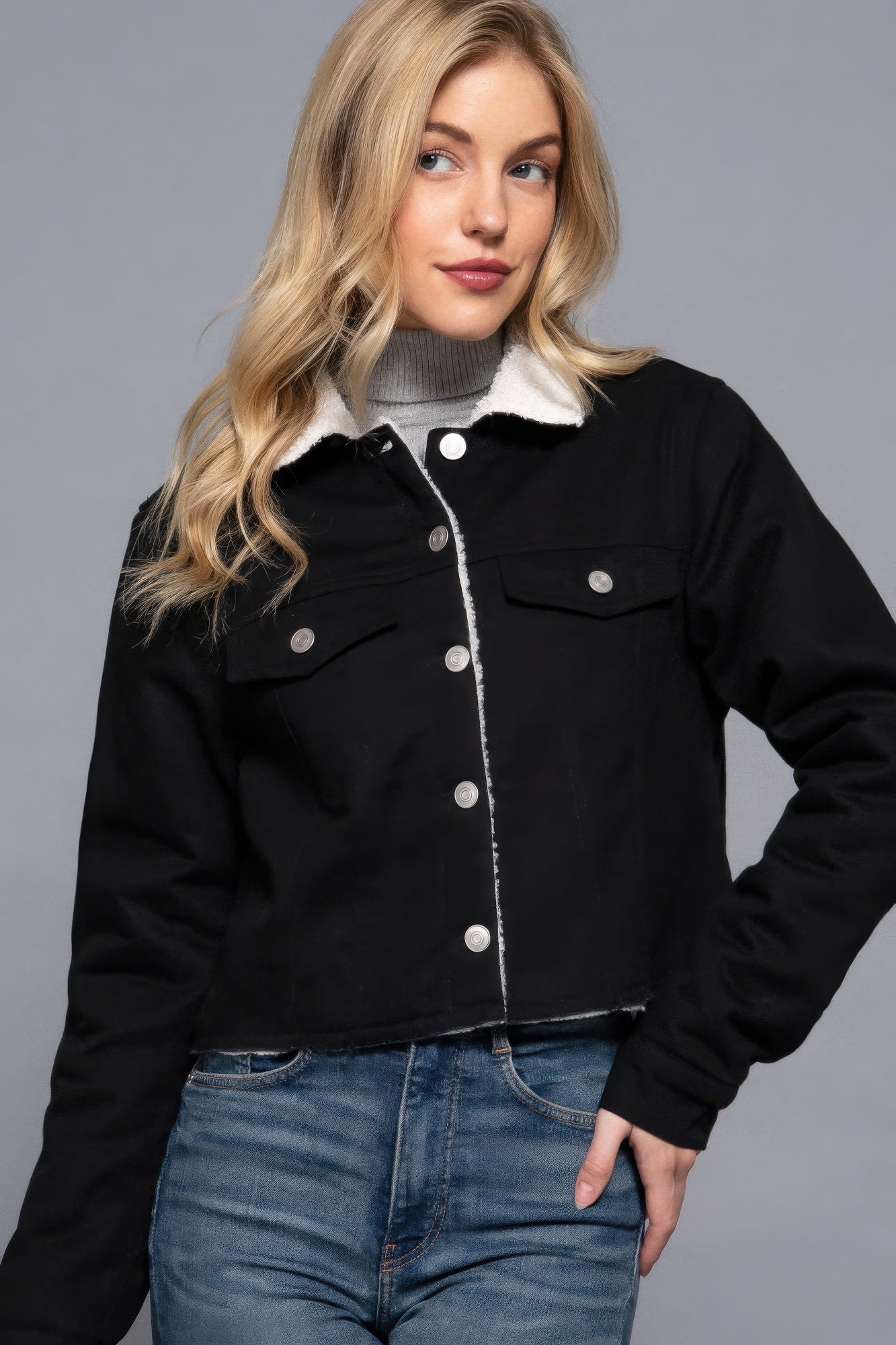 Button Closure Sherpa - lined Twill Jacket - Flip Flop Dynasty