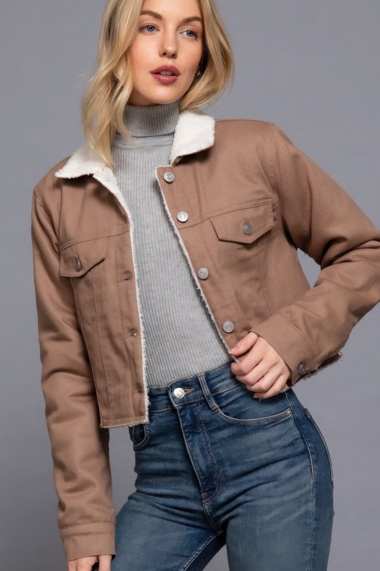 Button Closure Sherpa - lined Twill Jacket - Flip Flop Dynasty