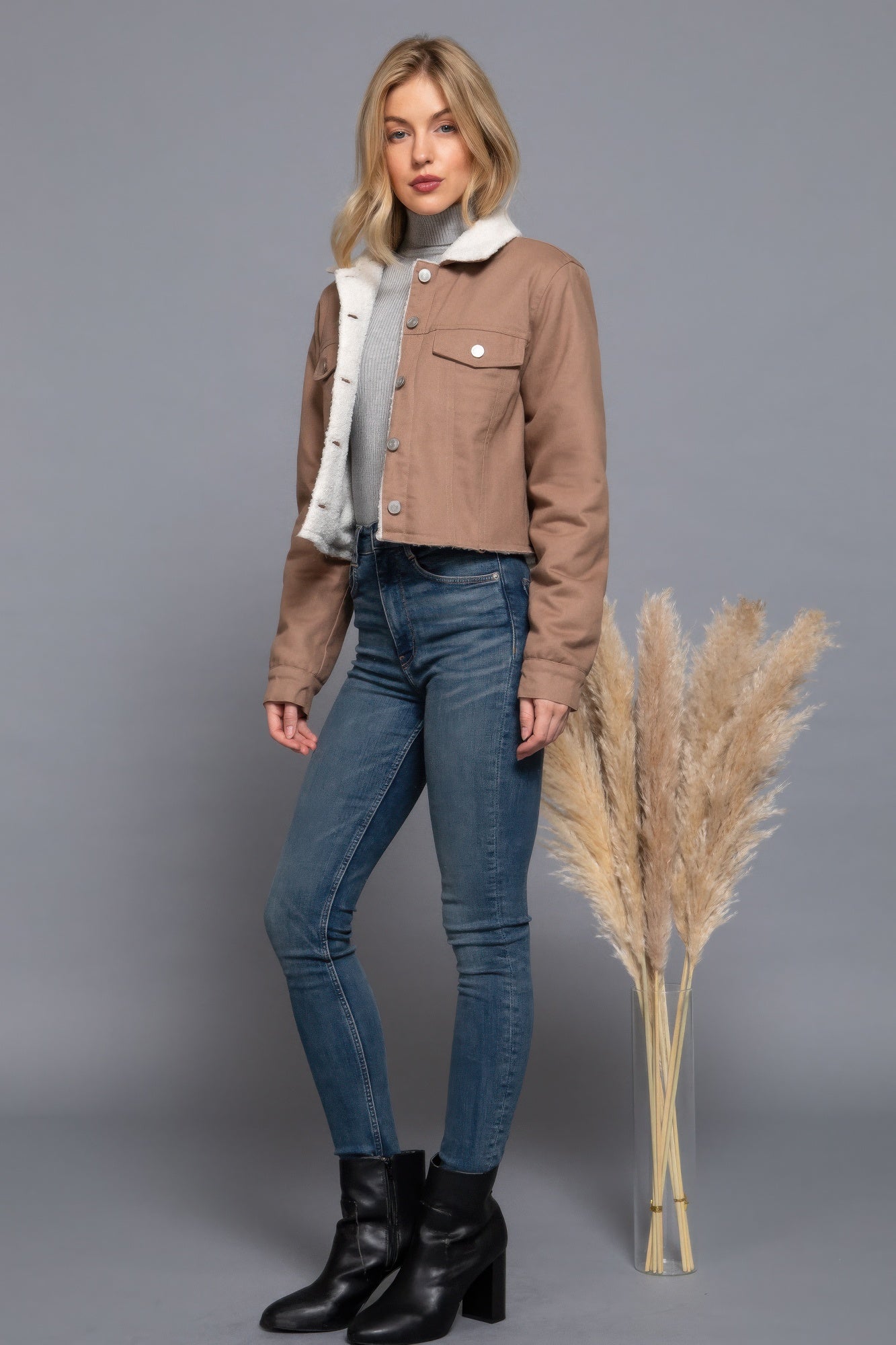 Button Closure Sherpa - lined Twill Jacket - Flip Flop Dynasty