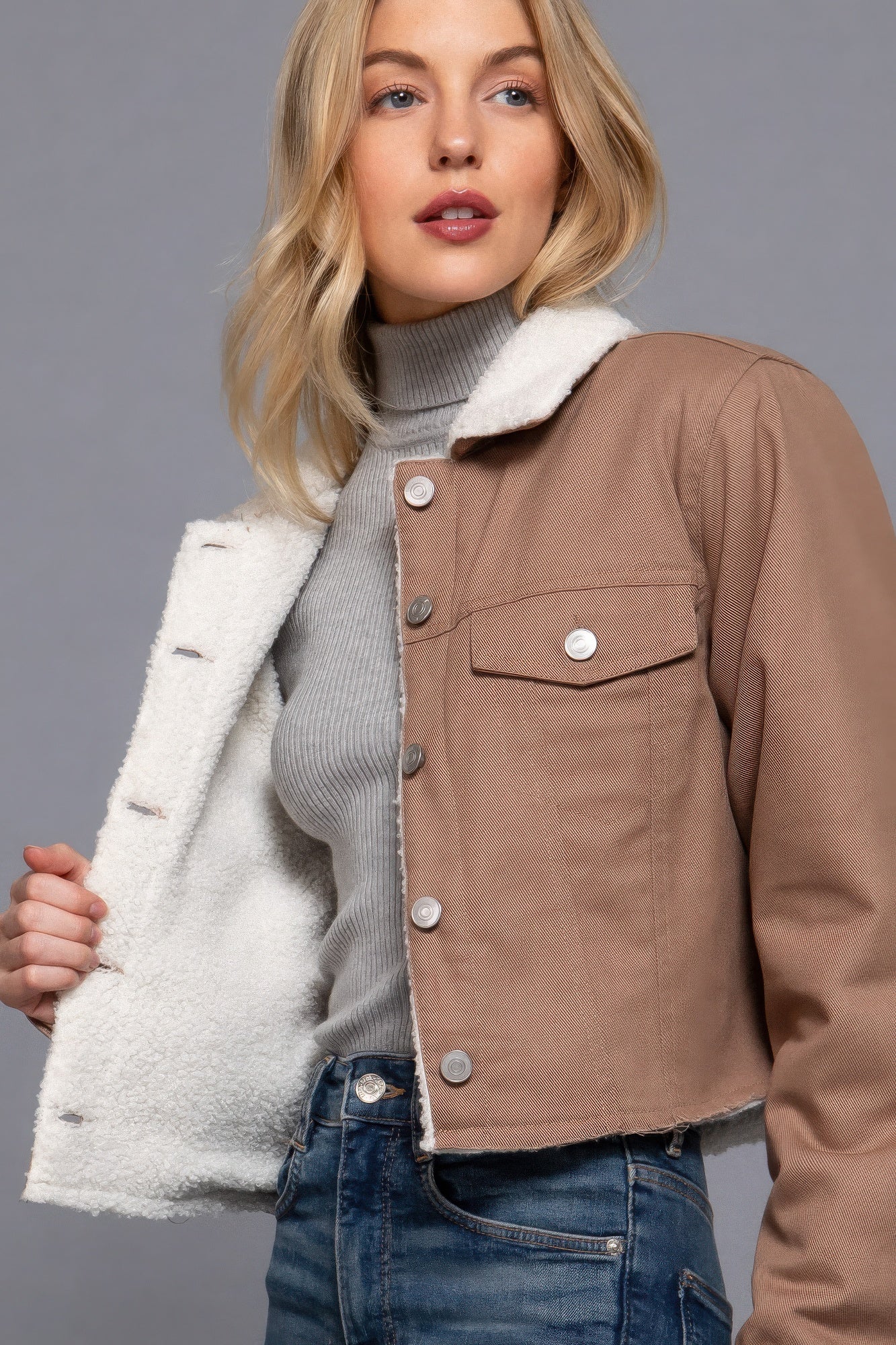 Button Closure Sherpa - lined Twill Jacket - Flip Flop Dynasty