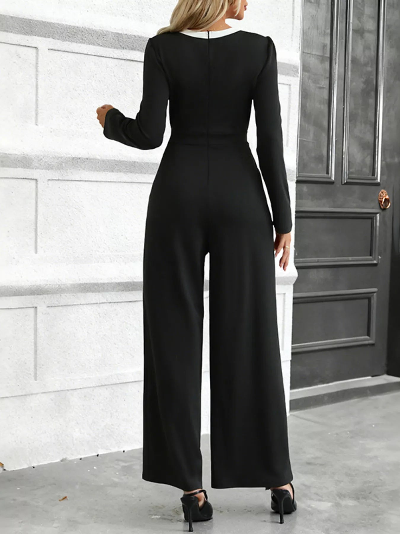Button - Decor Long Sleeve Wide Leg Jumpsuit - Flip Flop Dynasty